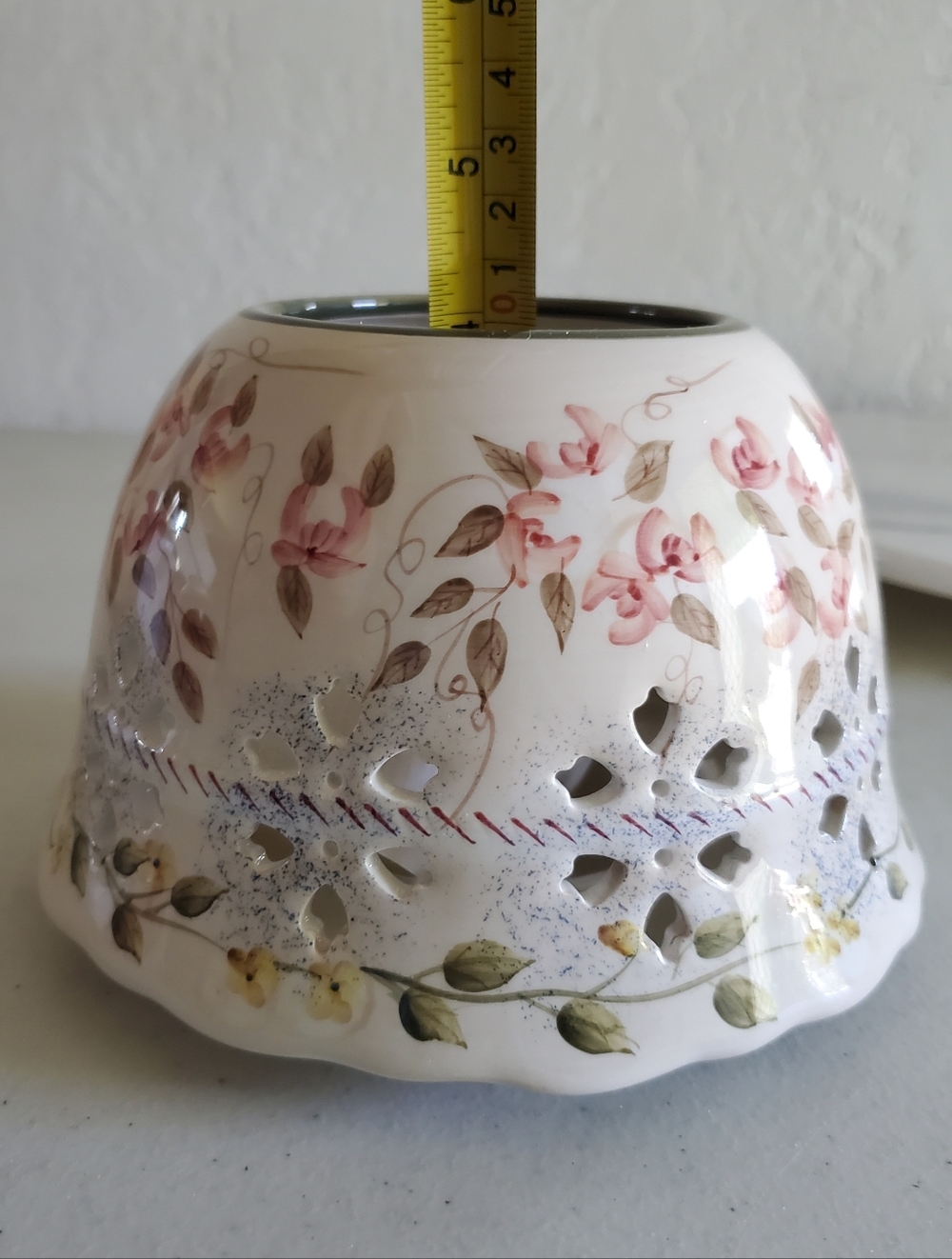 Home Interiors Decorative Ceramic Large Candle Shade with cutouts NEW Rose Green - Picture 9 of 17